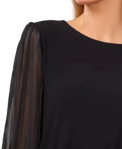 CeCe Women's Satin-Stripe Sleeve Mixed-Media Blouse -Anne Klein Sales Store 22684305 fpx