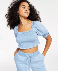 Bar III Women's Smocked Crop Top, Created For Macy's -Anne Klein Sales Store 22684378 fpx