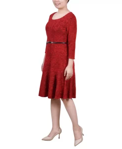 NY Collection Women's 3/4 Sleeve Jacquard Ponte Belted Dress -Anne Klein Sales Store 22698863 fpx