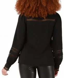 Black Tape Women's Long-Sleeve Lace-Insert Jacquard Blouse -Anne Klein Sales Store 22707768 fpx