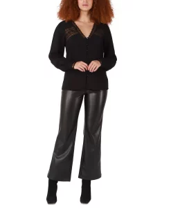 Black Tape Women's Long-Sleeve Lace-Insert Jacquard Blouse -Anne Klein Sales Store 22707769 fpx