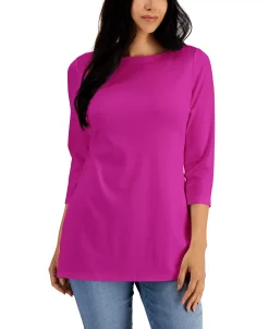 Karen Scott Boat-Neck 3/4-Sleeve Top, Created For Macy's -Anne Klein Sales Store 22721870 fpx