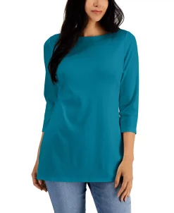 Karen Scott Boat-Neck 3/4-Sleeve Top, Created For Macy's -Anne Klein Sales Store 22721873 fpx