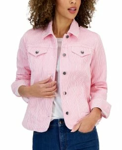 Charter Club Women's Striped Denim Trucker Jacket, Created For Macy's