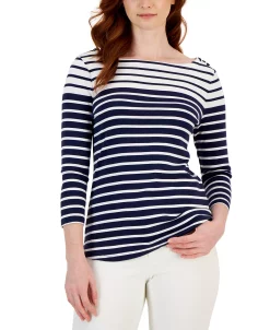 Charter Club Women's Striped Boat-Neck 3/4-Sleeve Top, Created For Macy's 10 Charter Club Women's Striped Boat-Neck 3/4-Sleeve Top, Created For Macy's -Anne Klein Sales Store 22722818 fpx