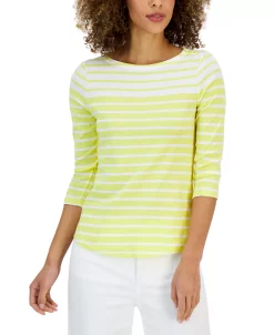 Charter Club Women's Striped Boat-Neck 3/4-Sleeve Top, Created For Macy's 11 Charter Club Women's Striped Boat-Neck 3/4-Sleeve Top, Created For Macy's -Anne Klein Sales Store 22722820 fpx