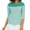 Charter Club Women's Striped Boat-Neck 3/4-Sleeve Top, Created For Macy's