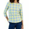 Charter Club Women's Plaid Boat-Neck 3/4-Sleeve Top, Created For Macy's