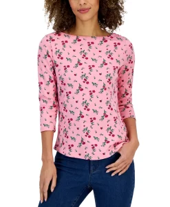 Charter Club Women's Floral Boat-Neck 3/4-Sleeve Top, Created For Macy's -Anne Klein Sales Store 22722880 fpx