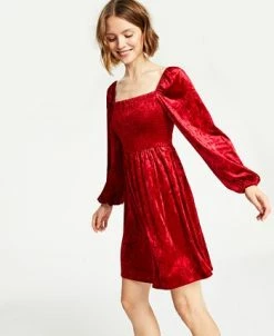 Bar III Women's Velvet Smocked Long-Sleeve Dress Created For Macy's -Anne Klein Sales Store 22723241 fpx
