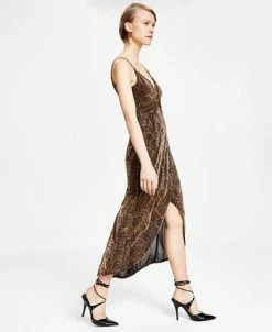 Bar III Women's Twisted Glitter-Knit Faux-Wrap Dress, Created For Macy's -Anne Klein Sales Store 22723392 fpx