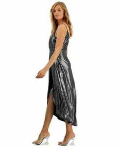 Bar III Women's Shimmering Metallic Faux-Wrap Style Dress, Created For Macy's -Anne Klein Sales Store 22723423 fpx