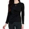 Anne Klein Women's Harmony-Knit Asymmetric Faux-Wrap Keyhole Top