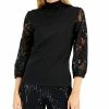 Anne Klein Women's Mixed-Media Lace-Sleeve Top