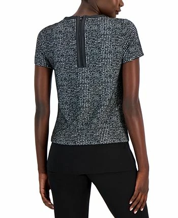 Anne Klein Women's Plaid Jacquard Short-Sleeve Top 2 Anne Klein Women's Plaid Jacquard Short-Sleeve Top - Image 2
