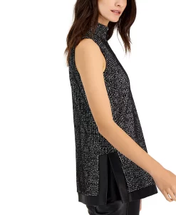 Anne Klein Women's Jacquard Faux-Leather-Trim Tunic -Anne Klein Sales Store 22767989 fpx