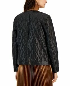 Anne Klein Women's Faux-Leather Quilted Snap Jacket 5 Anne Klein Women's Faux-Leather Quilted Snap Jacket -Anne Klein Sales Store 22768031 fpx