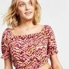 Bar III Women's Printed Square-Neck Short-Sleeve Crop Top, Created For Macy's