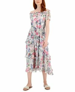 INC International Concepts Women's Floral Print Off-The-Shoulder Maxi Dress, Created For Macy's