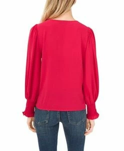 CeCe Women's Solid Smocked-Cuff V-Neck Charmeuse Blouse -Anne Klein Sales Store 22780314 fpx