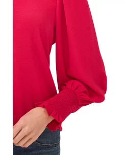 CeCe Women's Solid Smocked-Cuff V-Neck Charmeuse Blouse -Anne Klein Sales Store 22780315 fpx