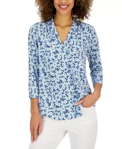 Charter Club Women's Bloom V-Neck 3/4-Sleeve Top, Created For Macy's -Anne Klein Sales Store 22781959 fpx