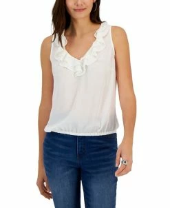 INC International Concepts Women's Ruffle Tiered V-Neck Sleeveless Top, Created For Macy's