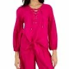 INC International Concepts Women's Lace-Up Tie-Hem Linen Blouse, Created For Macy's