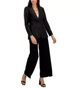 INC International Concepts Women's Faux Leather Single-Breasted Blazer, Created For Macy's -Anne Klein Sales Store 22783645 fpx