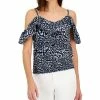 INC International Concepts Women's Printed Ruffled Cold-Shoulder Top, Created For Macy's