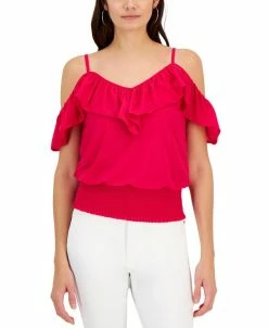 INC International Concepts Women's Ruffled Cold-Shoulder Top, Created For Macy's