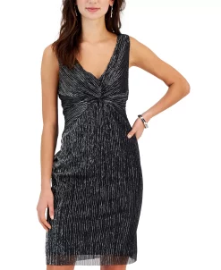 Connected Women's V-Neck Twist-Front Metallic-Jersey Dress 8 Connected Women's V-Neck Twist-Front Metallic-Jersey Dress -Anne Klein Sales Store 22791717 fpx