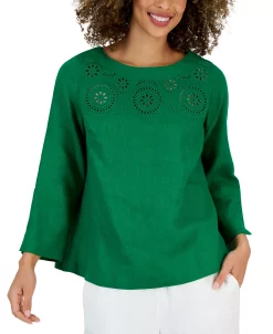 Charter Club Women's Linen Embroidered Top, Created For Macy's -Anne Klein Sales Store 22792940 fpx