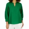 Charter Club Women's Linen Split-Neck Top, Created For Macy's