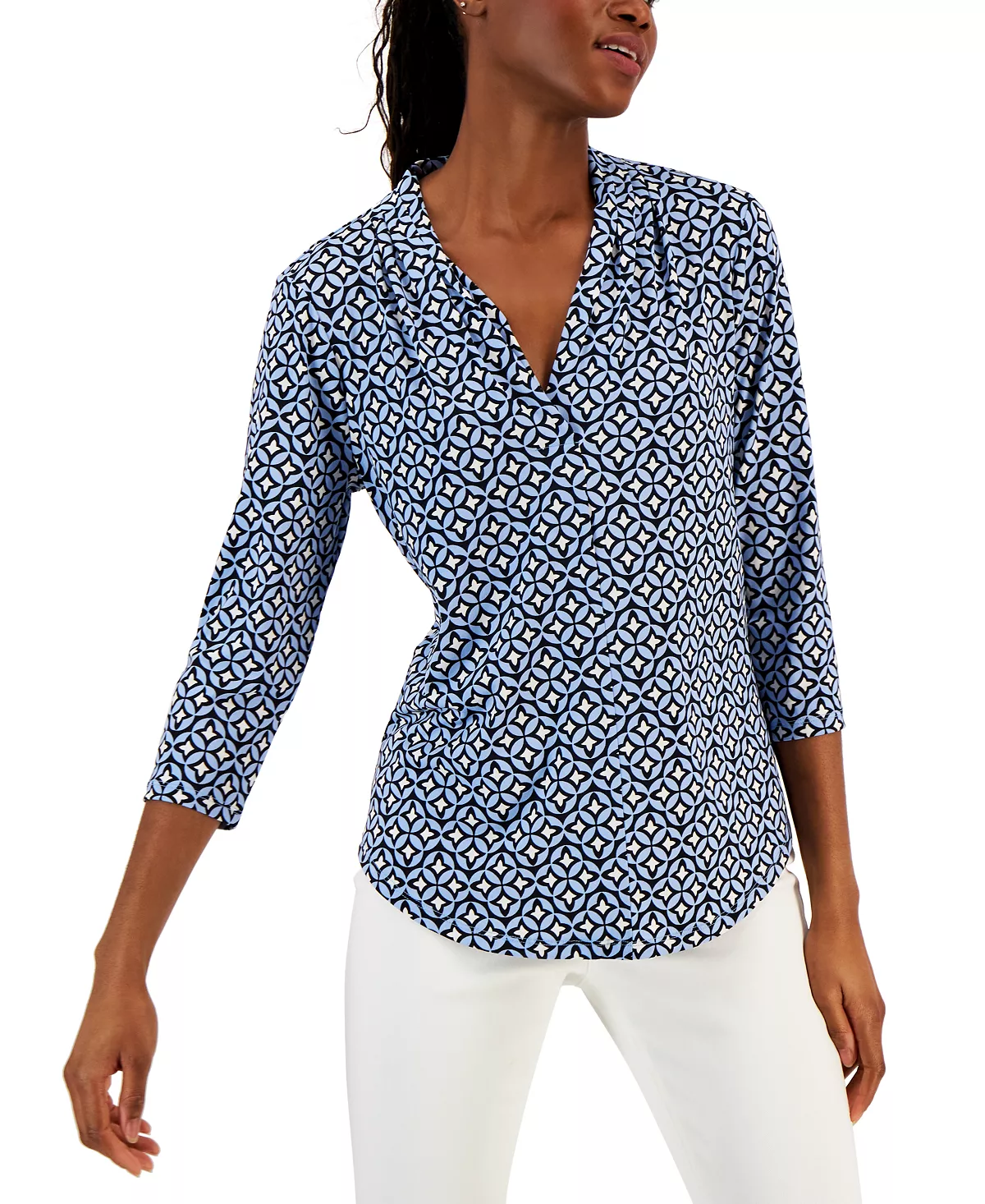 Charter Club Women's Printed 3/4-Sleeve V-Neck Top, Created For Macy's 5 Charter Club Women's Printed 3/4-Sleeve V-Neck Top, Created For Macy's - Image 5