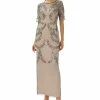 Papell Studio Women's Beaded-Mesh Short-Sleeve Gown