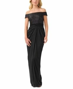 Papell Studio Women's Off-the-Shoulder Sequined Gown