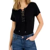 INC International Concepts Women's Lace-Up Crewneck T-Shirt, Created For Macy's