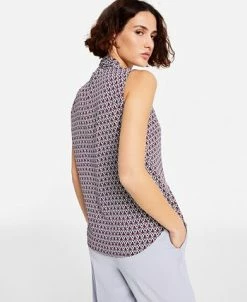 Bar III Women's Geo Print Sleeveless Bow-Tie Blouse -Anne Klein Sales Store 22803144 fpx