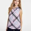Bar III Plaid Point-Collar Button-Up Sleeveless Top, Created For Macy's