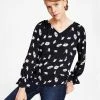 Bar III Women's Floral V-Neck Long-Sleeve Top, Created For Macy's