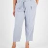 Bar III Plus Size Belted Textured Crepe Pants
