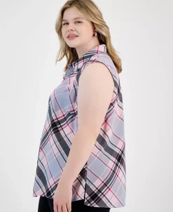 Bar III Plus Size Button-Front Sleeveless Top, Created For Macy's 6 Bar III Plus Size Button-Front Sleeveless Top, Created For Macy's -Anne Klein Sales Store 22803293 fpx