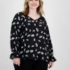 Bar III Plus Size Floral Print Cinched Sleeve Top, Created For Macy's