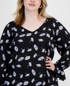 Bar III Plus Size Floral Print Cinched Sleeve Top, Created For Macy's 6 Bar III Plus Size Floral Print Cinched Sleeve Top, Created For Macy's -Anne Klein Sales Store 22803301 fpx