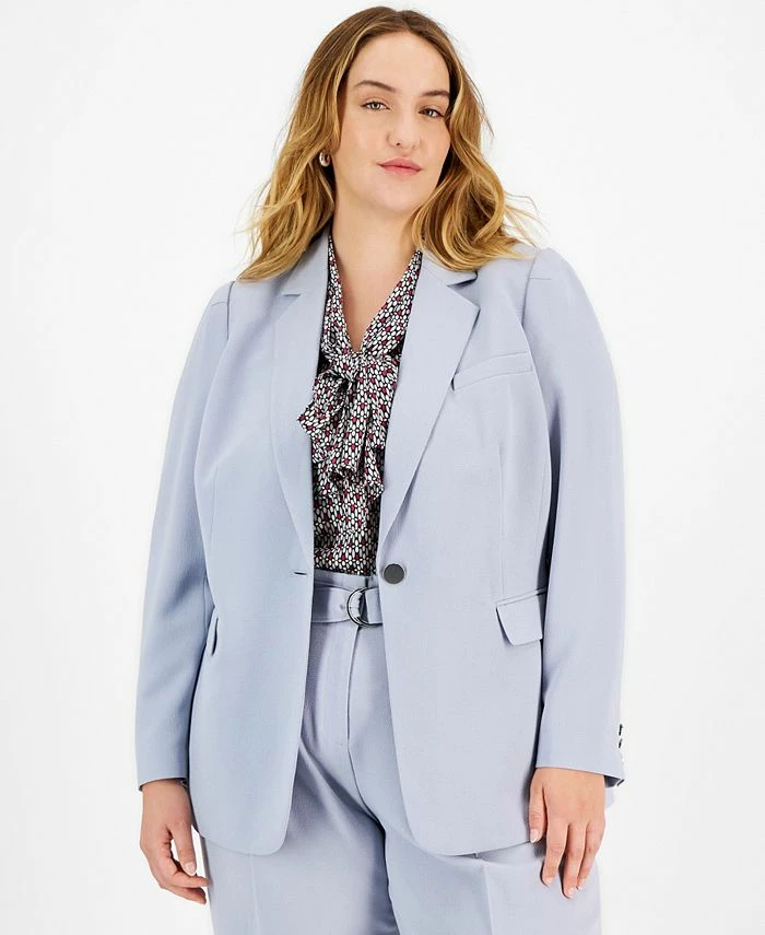 Bar III Plus Size Textured Crepe Single-Button Blazer, Created For Macy's 1 Bar III Plus Size Textured Crepe Single-Button Blazer, Created For Macy's