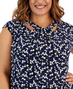 Kasper Plus Size Floral-Print Twist-Neck Blouse -Anne Klein Sales Store 22803896 fpx