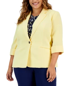Kasper Plus Size 3/4-Sleeve Single-Button Blazer -Anne Klein Sales Store 22803957 fpx