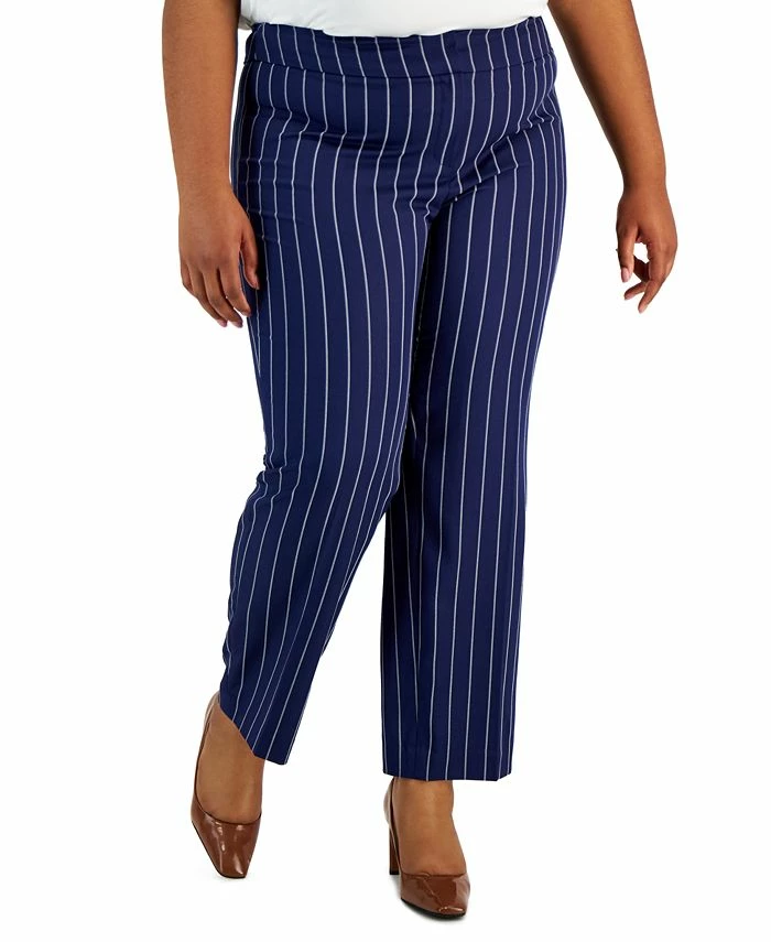 Kasper Plus Size Pinstriped Mid-Rise Straight-Leg Pants 1 Kasper Plus Size Pinstriped Mid-Rise Straight-Leg Pants