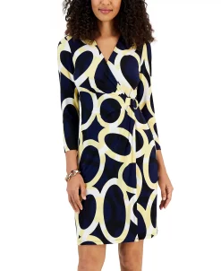 Kasper Women's Circle-Print Faux-Wrap Dress -Anne Klein Sales Store 22813308 fpx